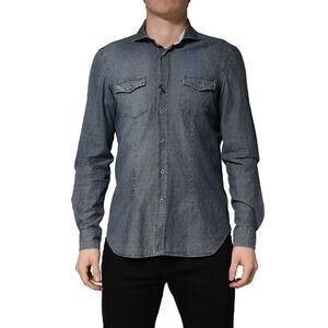 Domenico Tagliente DarkBlue Long Sleeve Collared Denim Men's Shirt